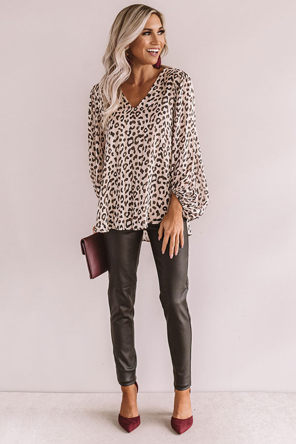 Runaway Fabulous Leopard Shimmer Shift Top In Iced Latte