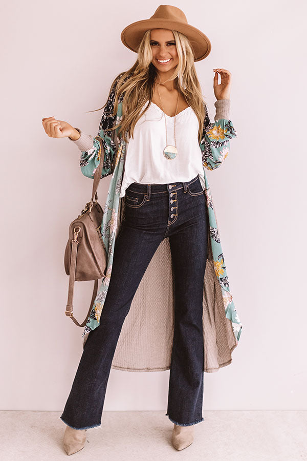 Rush Of Happiness Waffle Knit Duster in Navy