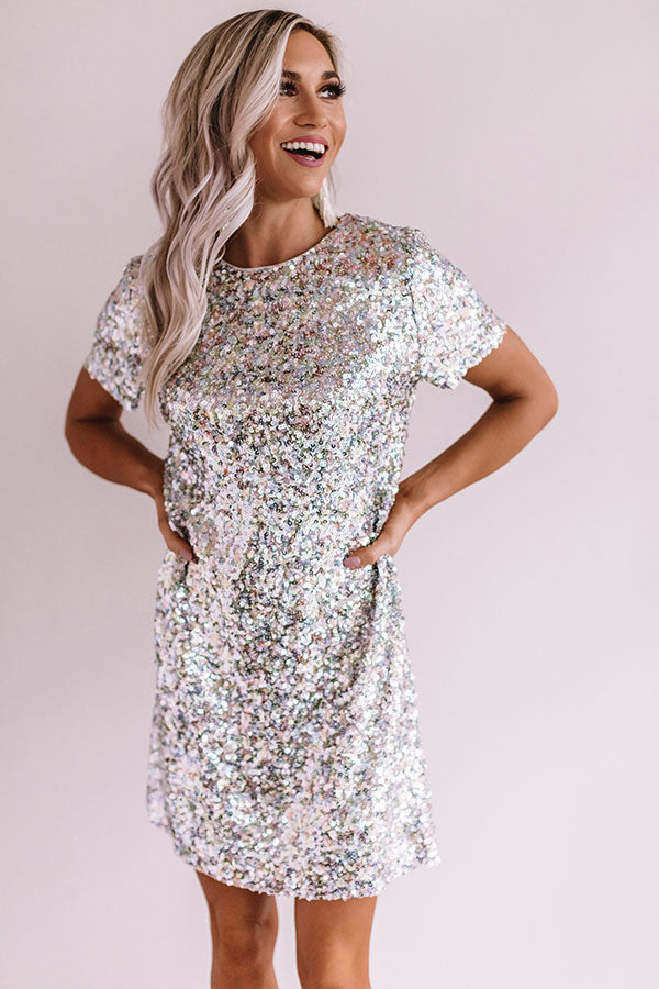 Flirting Over Cocktails Sequin Dress In Silver