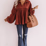 Chic Charms Babydoll Top In Wine Image - 1