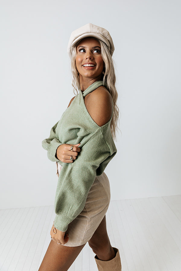Sweet Embrace Cold Shoulder Sweater In Pear Image - 4