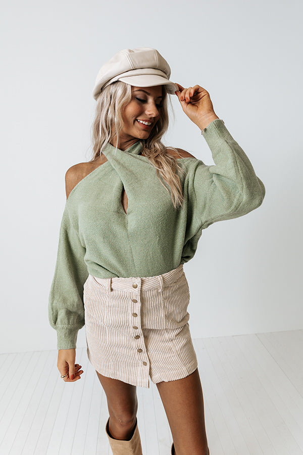 Sweet Embrace Cold Shoulder Sweater In Pear Image - 3
