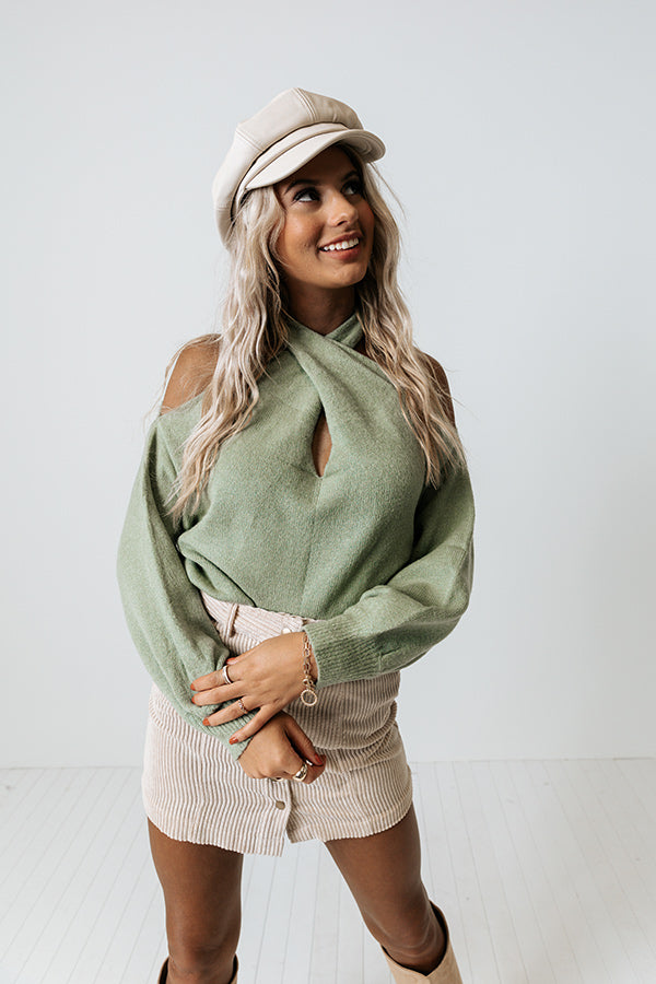 Sweet Embrace Cold Shoulder Sweater In Pear Image - 1