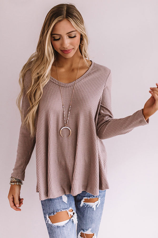 Swipe Up Waffle Knit Shift Top In Taupe