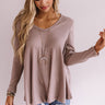 Swipe Up Waffle Knit Shift Top In Taupe Image - 1