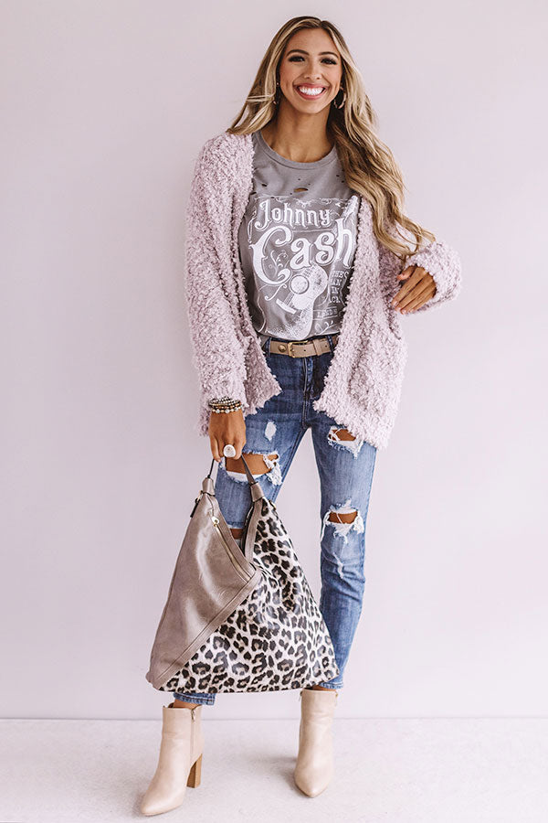 Marshmallow Delight Knit Cardigan In Dusty Purple