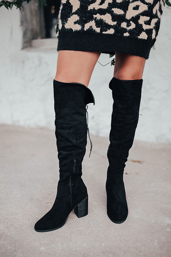 The Eleanor Faux Suede Knee High Boot In Black