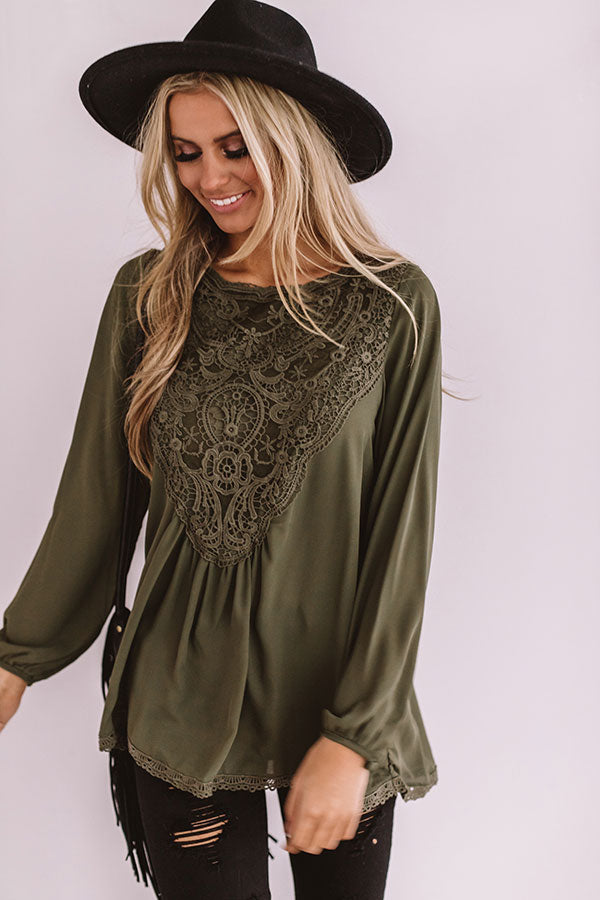 Dear And Divine Crochet Shift Top In Olive Image - 4