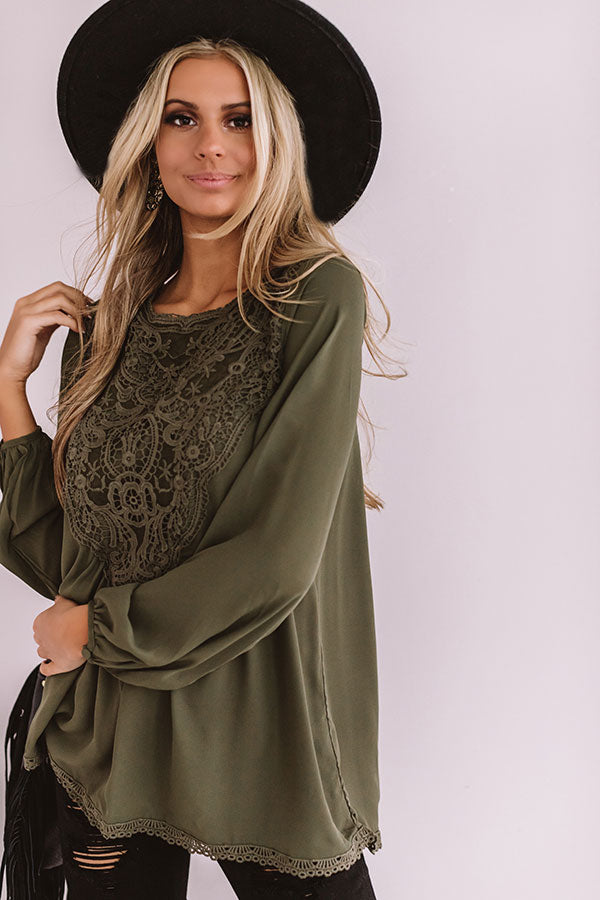 Dear And Divine Crochet Shift Top In Olive Image - 3