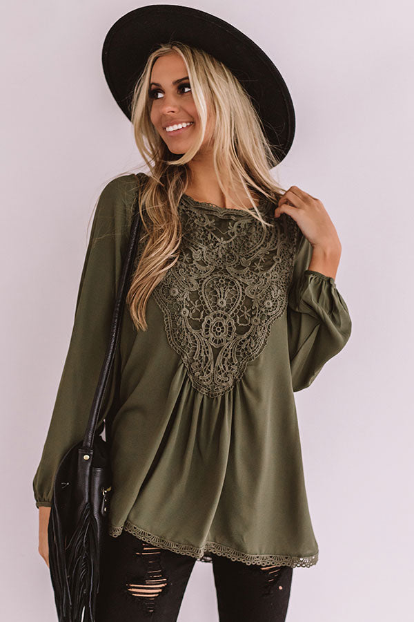 Dear And Divine Crochet Shift Top In Olive Image - 2