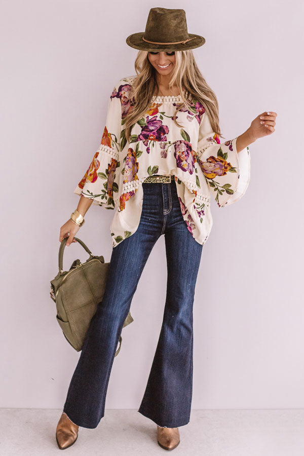 Bold And Blissful Floral Shift Top In Cream Image - 2