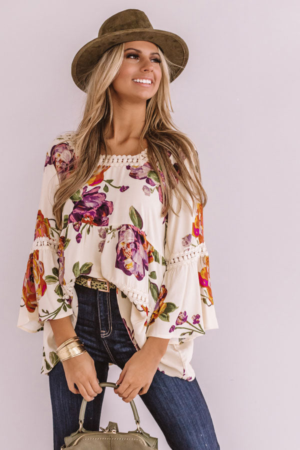 Bold And Blissful Floral Shift Top In Cream Image - 1
