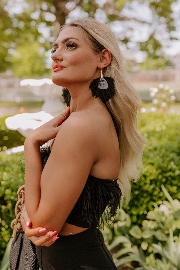 Cocktail Hour Feather Earrings In Black
