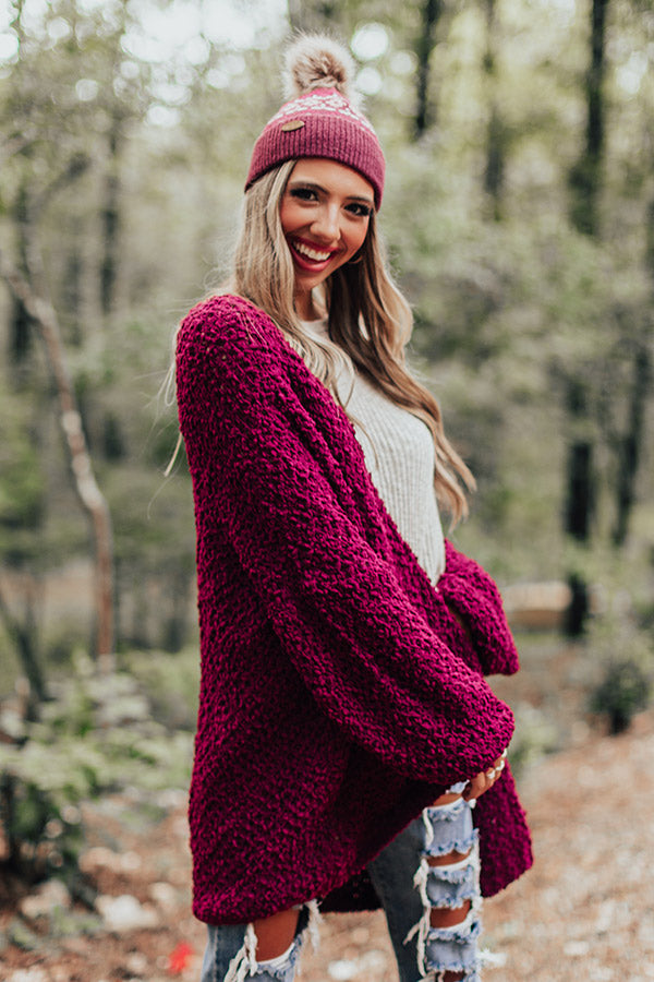 Bombshell Snuggles Knit Cardigan In Wine Image - 2