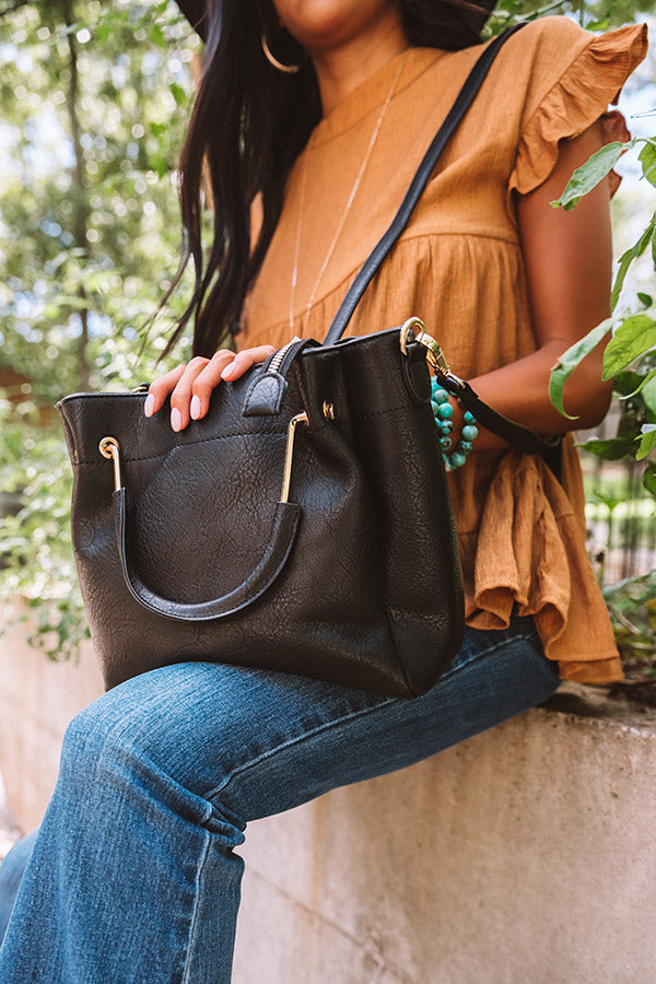 Style Maven Faux Leather Tote In Black