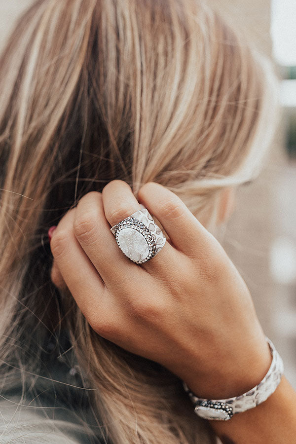 Unforgettable Night Druzy Snake Print Ring In Ivory