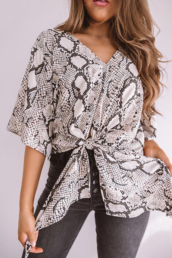 Showing Up Chic Snake Print Tie Top Image - 4