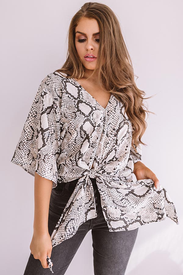 Showing Up Chic Snake Print Tie Top Image - 3