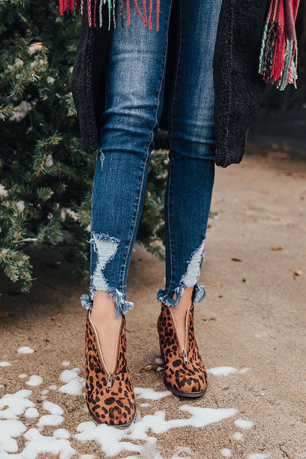The Mallory Faux Suede Leopard Bootie Image - 2