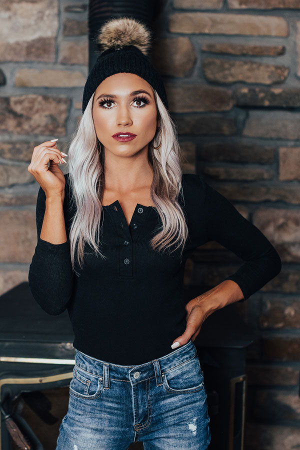 Thinking Of You Ribbed Bodysuit In Black