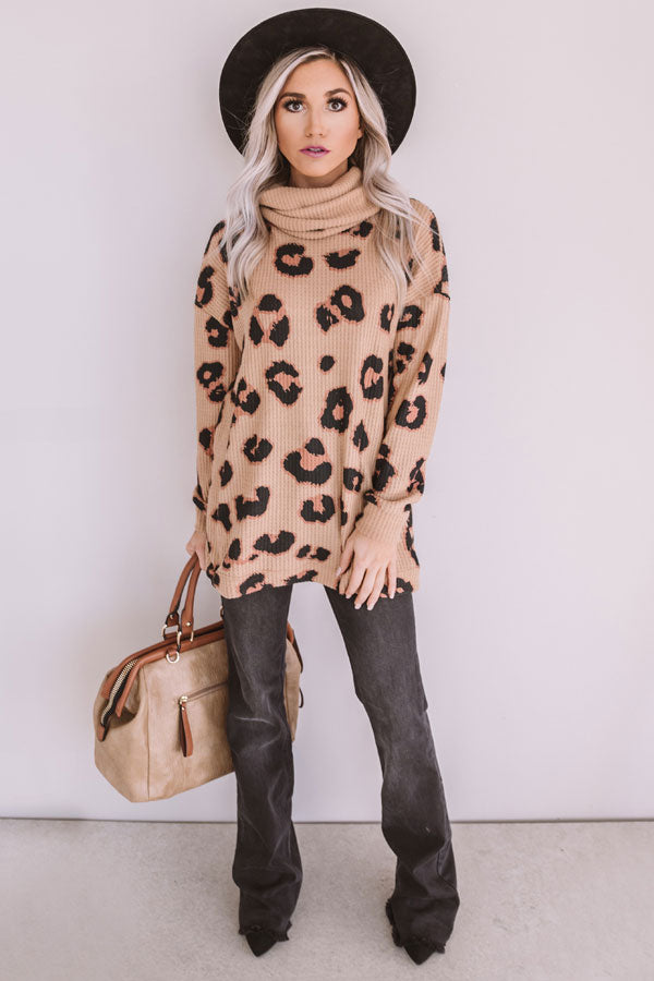 Strike A Pose Leopard Waffle Knit Sweater In Iced Mocha Image - 1
