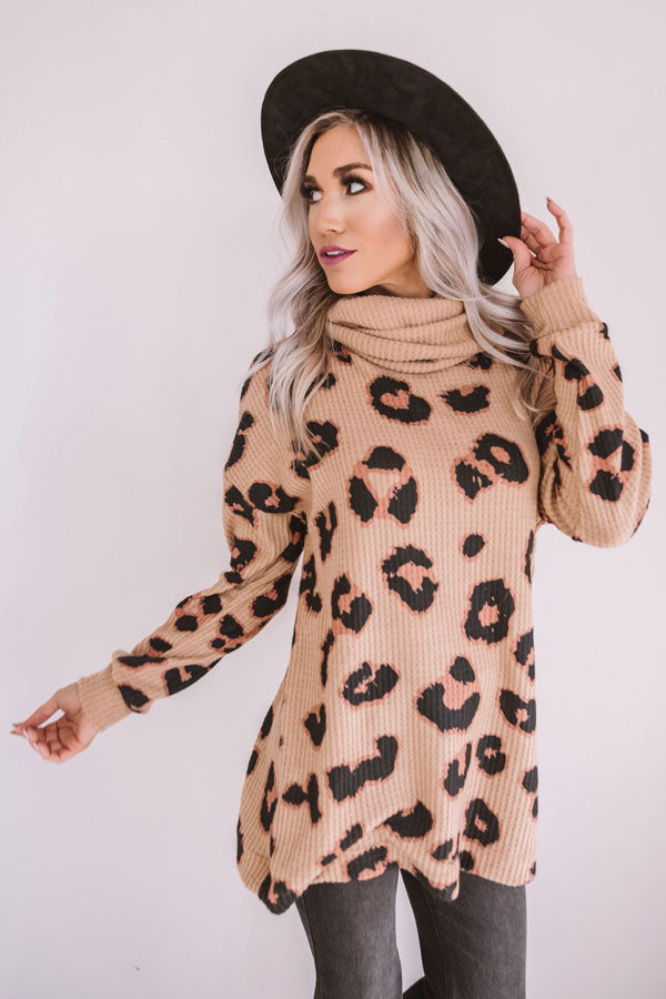 Strike A Pose Leopard Waffle Knit Sweater In Iced Mocha Image - 2