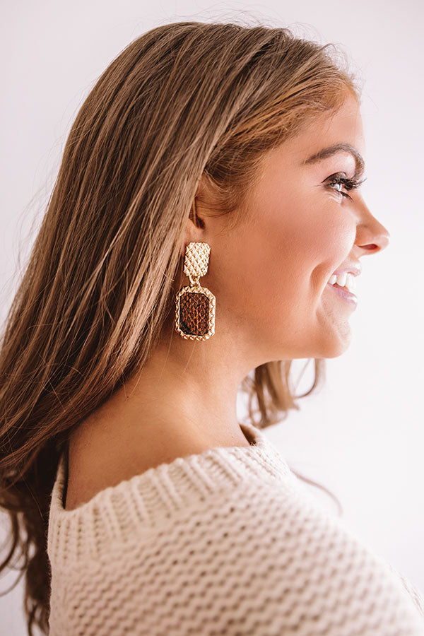 Private Jets Only Snake Print Earrings In Brown