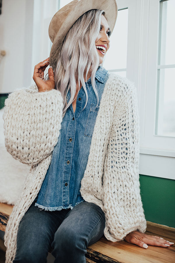 Craving Cozy Chunky Knit Cardigan in Ivory Image - 2