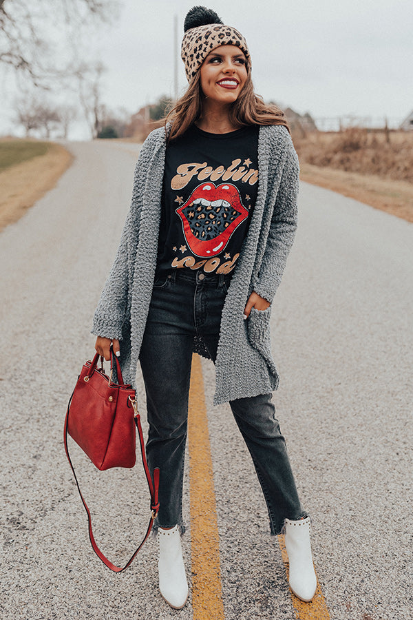Let's Stay Home Popcorn Knit Cardigan in Grey