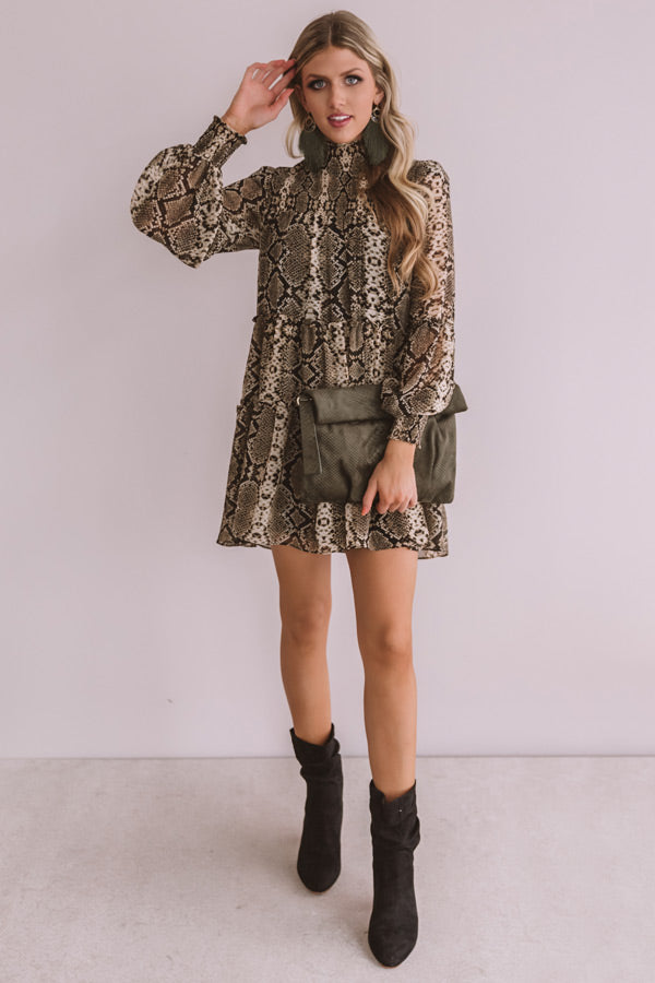 Champagne Showcase Snake Print Babydoll Dress Image - 1