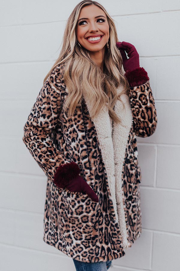 Serene Snowfall Leopard Plush Coat Image - 1