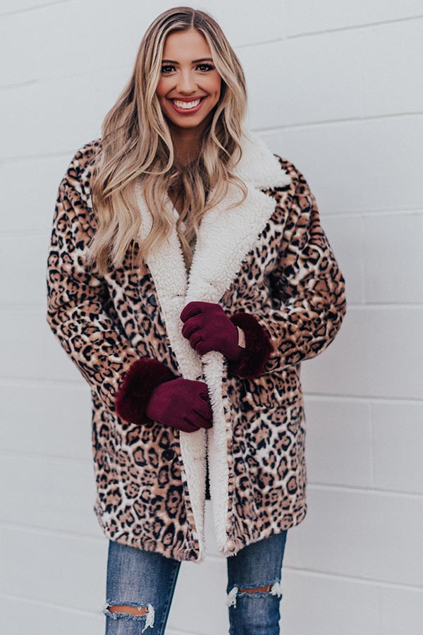 Serene Snowfall Leopard Plush Coat Image - 4