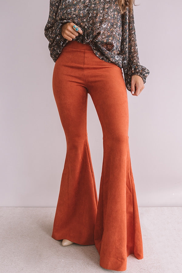 The Kaci High Waist Faux Suede Flare In Rust