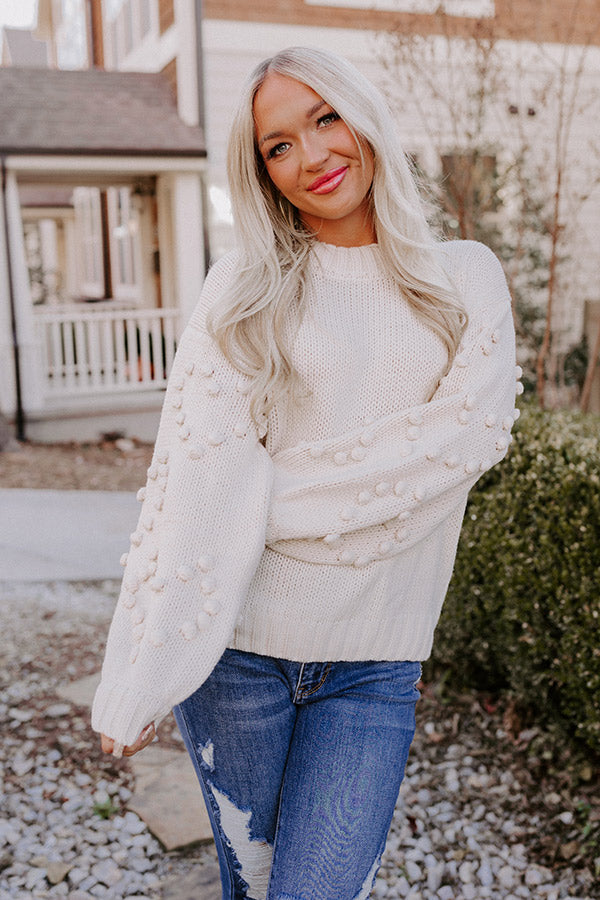 Fall For It Pom Pom Sweater In Cream