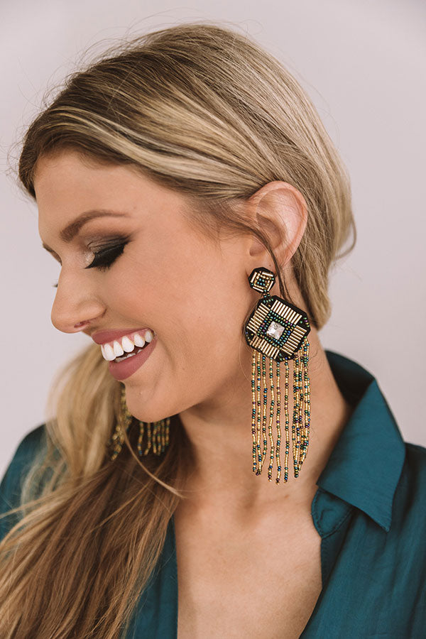 Festive Mood Beaded Earrings in Forest