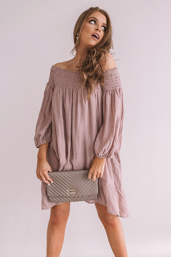 West Village Off Shoulder Dress In Dusty Purple