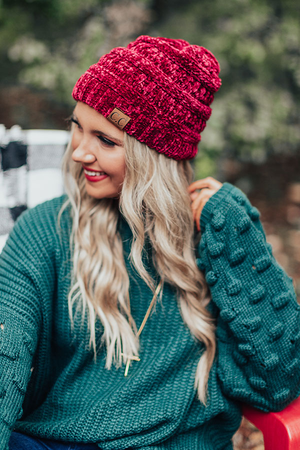 Northern Lights Chenille Beanie in Wine