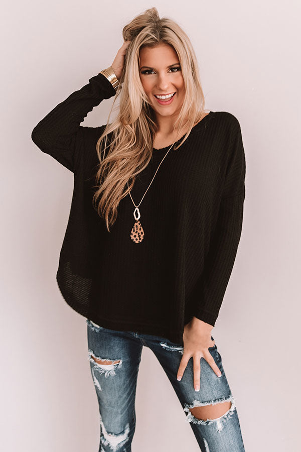 Your Dream Girl Waffle Knit Shift Top in Black Image - 5