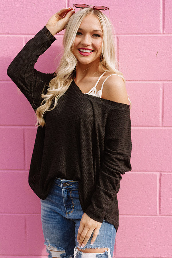 Your Dream Girl Waffle Knit Shift Top in Black Image - 4