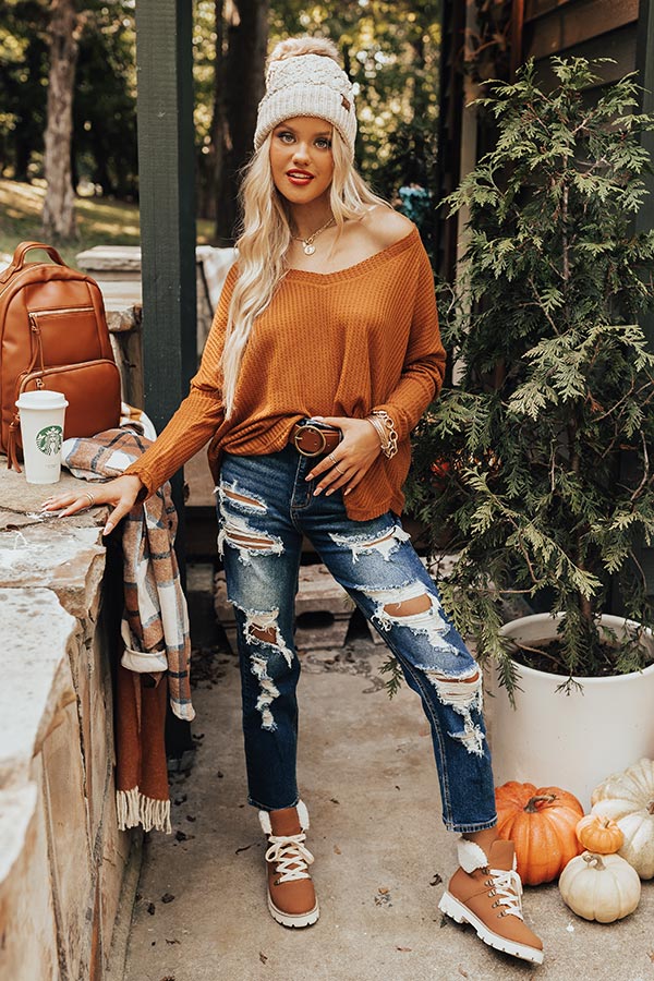 Your Dream Girl Waffle Knit Shift Top in Cinnamon Image - 1