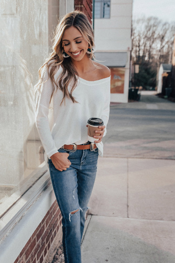 Your Dream Girl Waffle Knit Shift Top in White Image - 2