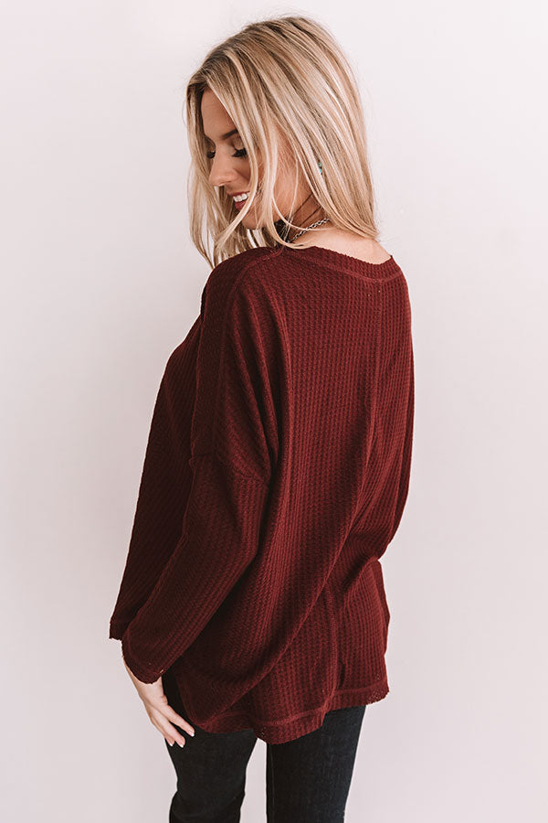 Your Dream Girl Waffle Knit Shift Top in Windsor Wine Image - 4