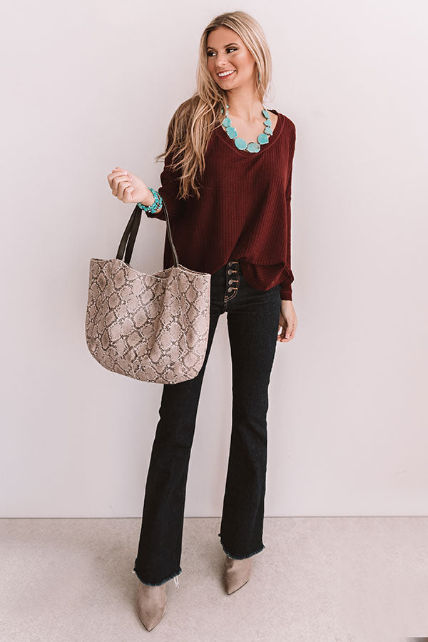 Your Dream Girl Waffle Knit Shift Top in Windsor Wine Image - 5