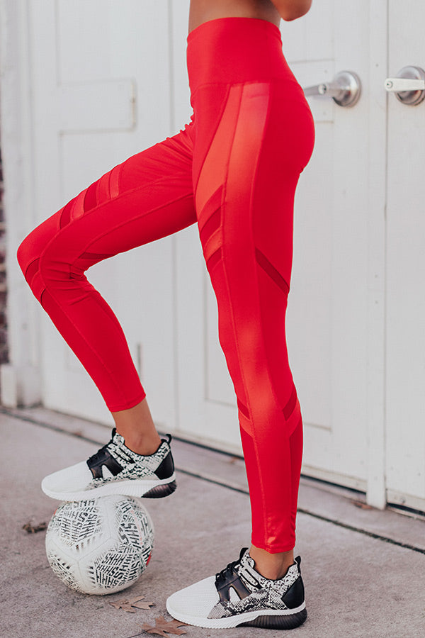 Yoga And Chill Mesh High Waist Active Legging in Red Image - 3