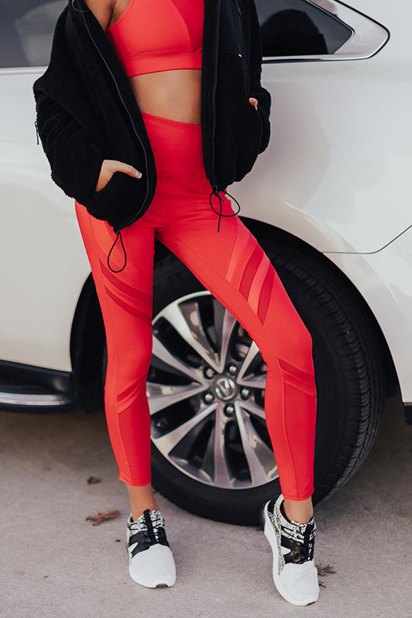 Yoga And Chill Mesh High Waist Active Legging in Red Image - 1