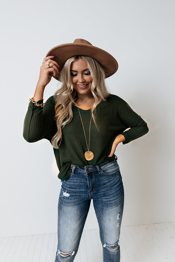 Your Dream Girl Waffle Knit Shift Top in Hunter Green Image - 4