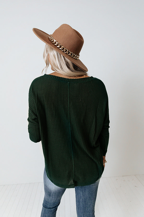 Your Dream Girl Waffle Knit Shift Top in Hunter Green Image - 5