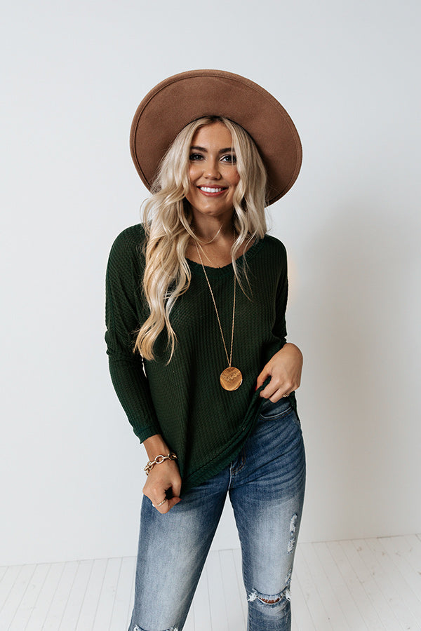 Your Dream Girl Waffle Knit Shift Top in Hunter Green Image - 1