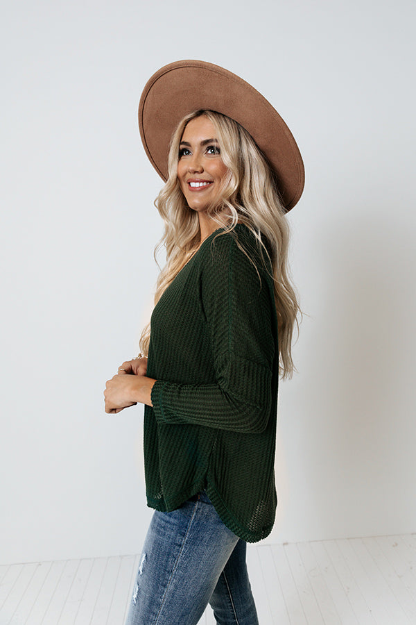 Your Dream Girl Waffle Knit Shift Top in Hunter Green Image - 3