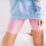 Think Happy Thoughts High Waist Biker Shorts in Pink Image - 1